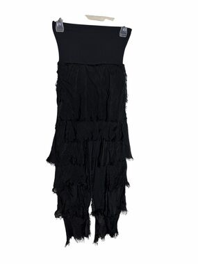 Gigi Moda Italian black silk chiffon layered fringe pants